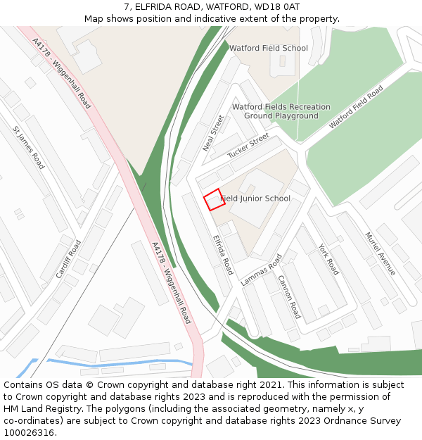 7, ELFRIDA ROAD, WATFORD, WD18 0AT: Location map and indicative extent of plot