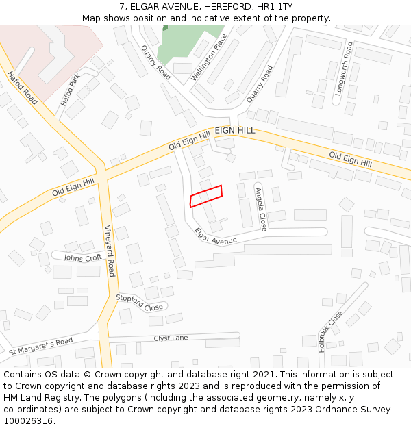 7, ELGAR AVENUE, HEREFORD, HR1 1TY: Location map and indicative extent of plot