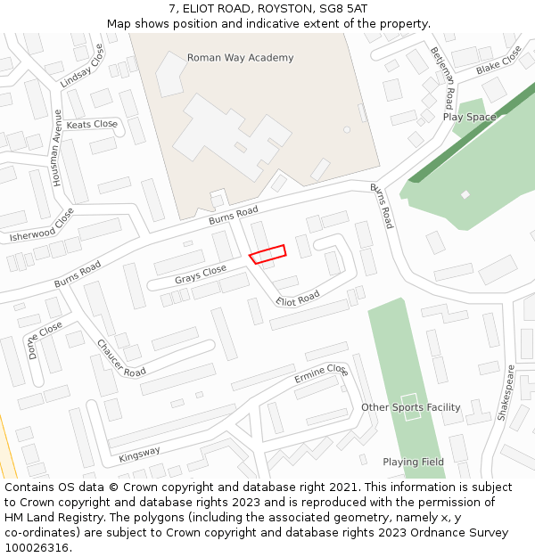 7, ELIOT ROAD, ROYSTON, SG8 5AT: Location map and indicative extent of plot