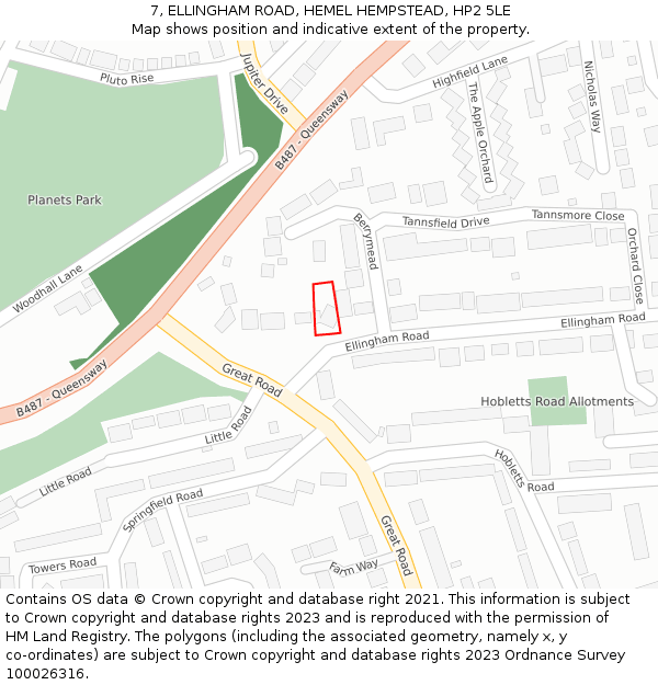 7, ELLINGHAM ROAD, HEMEL HEMPSTEAD, HP2 5LE: Location map and indicative extent of plot