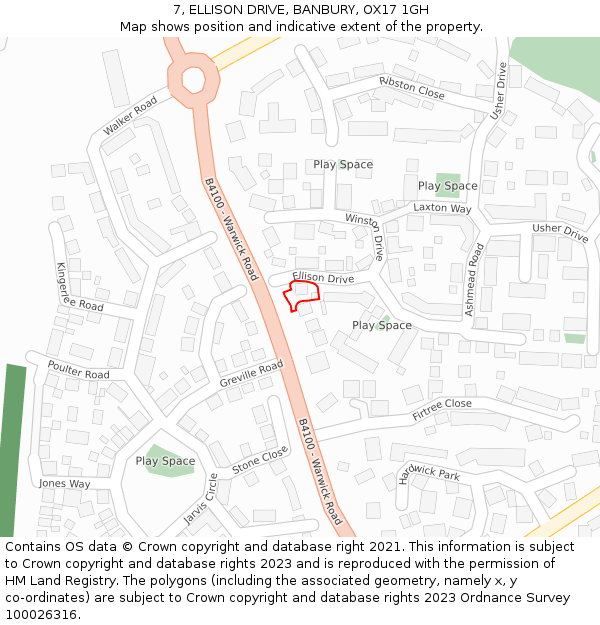7, ELLISON DRIVE, BANBURY, OX17 1GH: Location map and indicative extent of plot