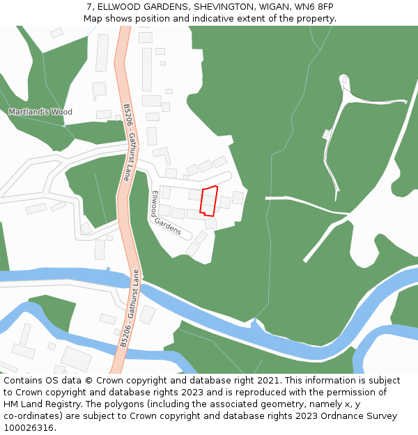 7, ELLWOOD GARDENS, SHEVINGTON, WIGAN, WN6 8FP: Location map and indicative extent of plot