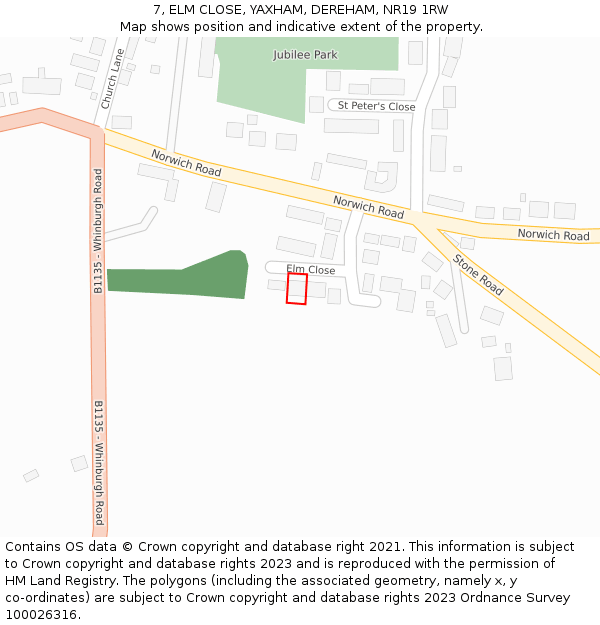 7, ELM CLOSE, YAXHAM, DEREHAM, NR19 1RW: Location map and indicative extent of plot