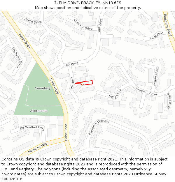 7, ELM DRIVE, BRACKLEY, NN13 6ES: Location map and indicative extent of plot