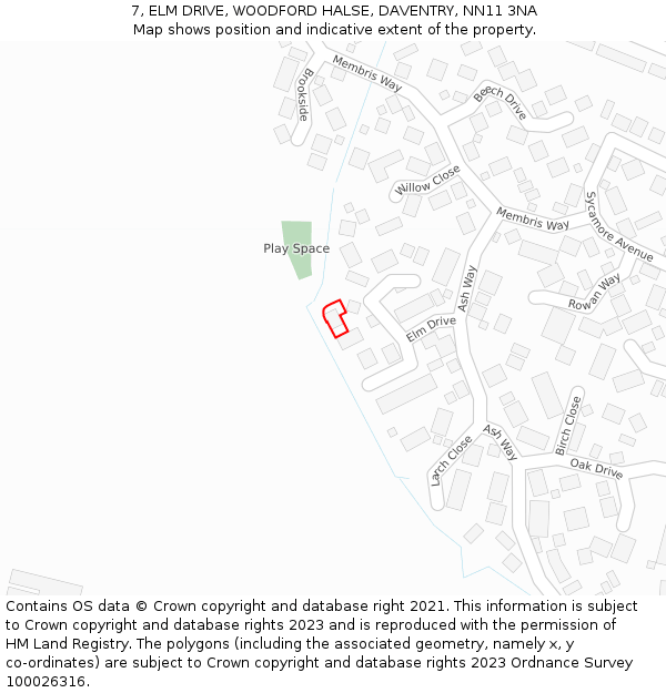 7, ELM DRIVE, WOODFORD HALSE, DAVENTRY, NN11 3NA: Location map and indicative extent of plot