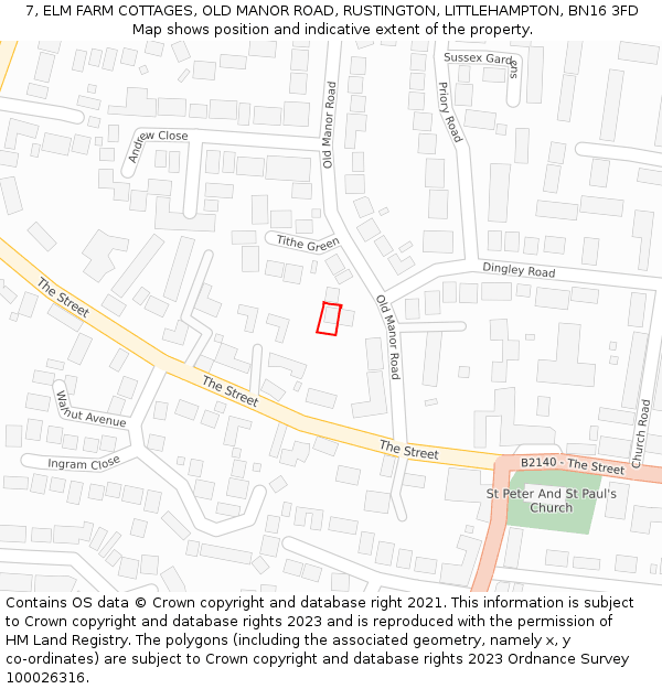 7, ELM FARM COTTAGES, OLD MANOR ROAD, RUSTINGTON, LITTLEHAMPTON, BN16 3FD: Location map and indicative extent of plot