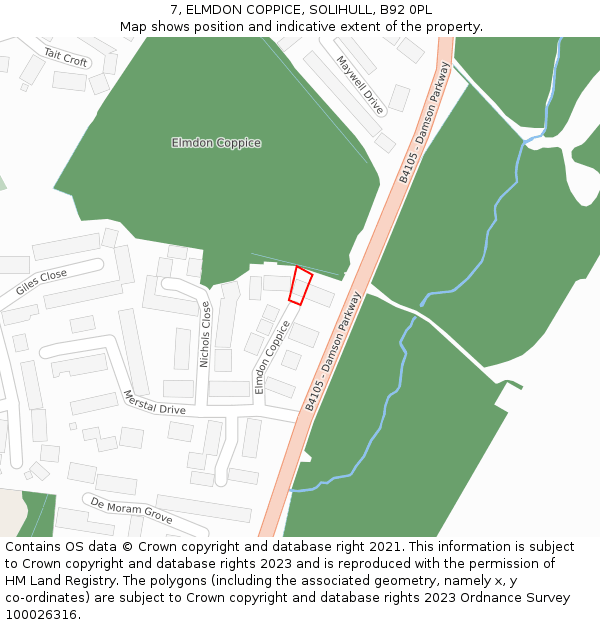 7, ELMDON COPPICE, SOLIHULL, B92 0PL: Location map and indicative extent of plot