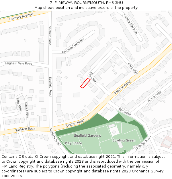 7, ELMSWAY, BOURNEMOUTH, BH6 3HU: Location map and indicative extent of plot