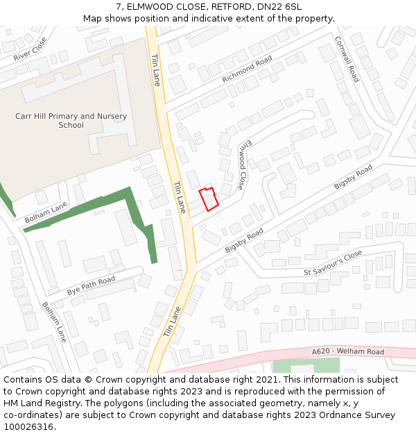 7, ELMWOOD CLOSE, RETFORD, DN22 6SL: Location map and indicative extent of plot