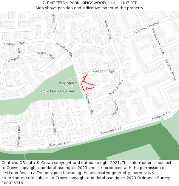 7, EMBERTON PARK, KINGSWOOD, HULL, HU7 3EP: Location map and indicative extent of plot
