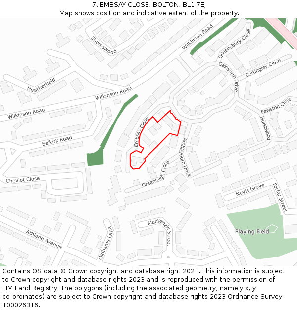 7, EMBSAY CLOSE, BOLTON, BL1 7EJ: Location map and indicative extent of plot