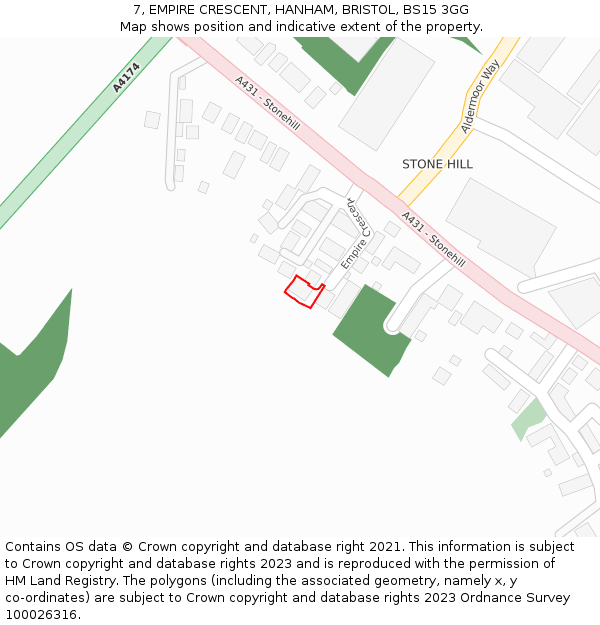 7, EMPIRE CRESCENT, HANHAM, BRISTOL, BS15 3GG: Location map and indicative extent of plot