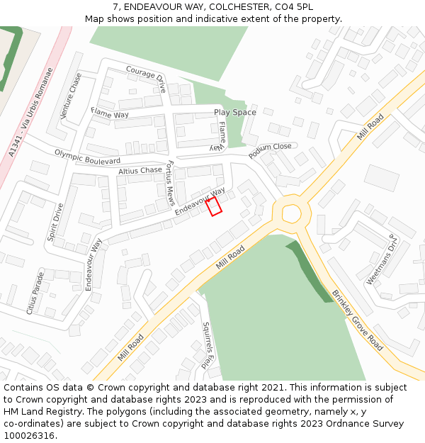 7, ENDEAVOUR WAY, COLCHESTER, CO4 5PL: Location map and indicative extent of plot