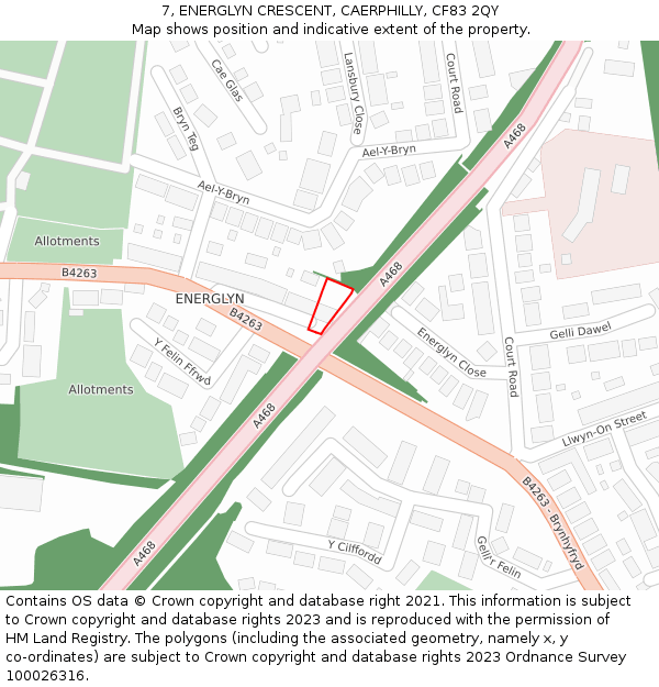 7, ENERGLYN CRESCENT, CAERPHILLY, CF83 2QY: Location map and indicative extent of plot