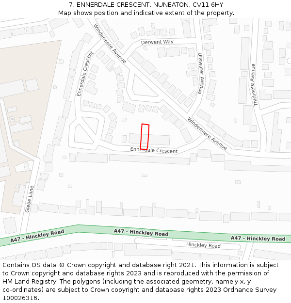 7, ENNERDALE CRESCENT, NUNEATON, CV11 6HY: Location map and indicative extent of plot