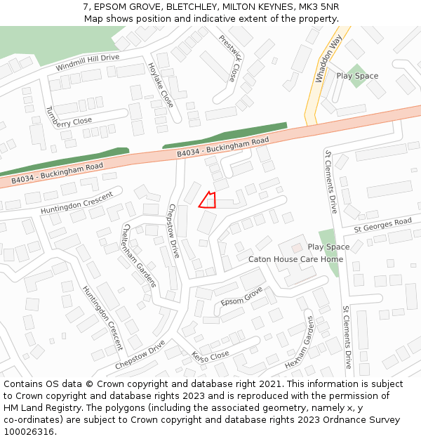 7, EPSOM GROVE, BLETCHLEY, MILTON KEYNES, MK3 5NR: Location map and indicative extent of plot