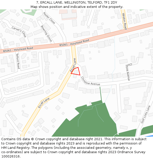7, ERCALL LANE, WELLINGTON, TELFORD, TF1 2DY: Location map and indicative extent of plot