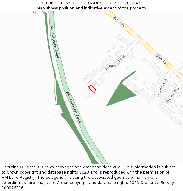 7, ERRINGTONS CLOSE, OADBY, LEICESTER, LE2 4RP: Location map and indicative extent of plot