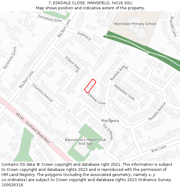 7, ESKDALE CLOSE, MANSFIELD, NG18 3GU: Location map and indicative extent of plot