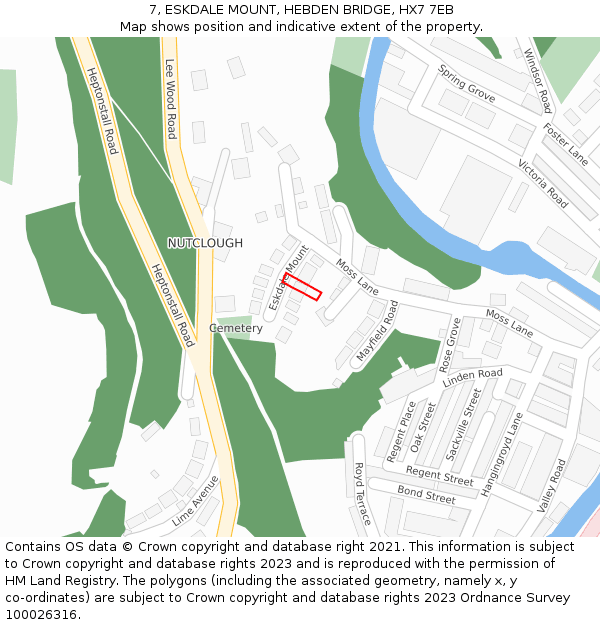 7, ESKDALE MOUNT, HEBDEN BRIDGE, HX7 7EB: Location map and indicative extent of plot