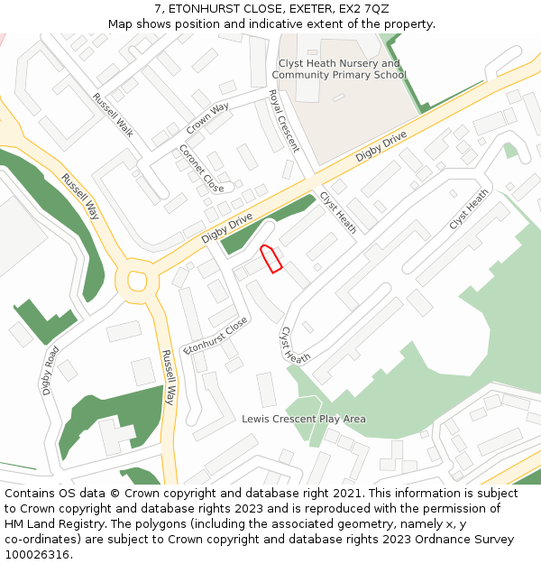 7, ETONHURST CLOSE, EXETER, EX2 7QZ: Location map and indicative extent of plot