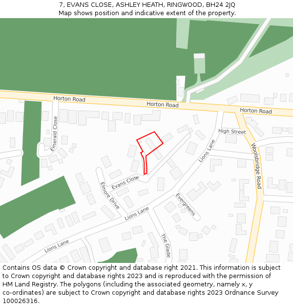 7, EVANS CLOSE, ASHLEY HEATH, RINGWOOD, BH24 2JQ: Location map and indicative extent of plot