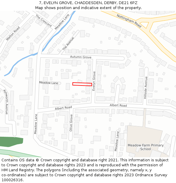 7, EVELYN GROVE, CHADDESDEN, DERBY, DE21 6PZ: Location map and indicative extent of plot