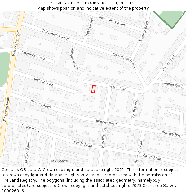 7, EVELYN ROAD, BOURNEMOUTH, BH9 1ST: Location map and indicative extent of plot
