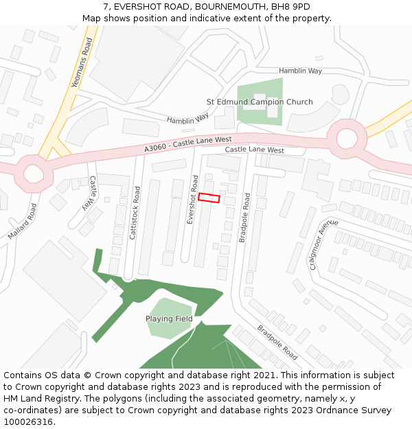 7, EVERSHOT ROAD, BOURNEMOUTH, BH8 9PD: Location map and indicative extent of plot
