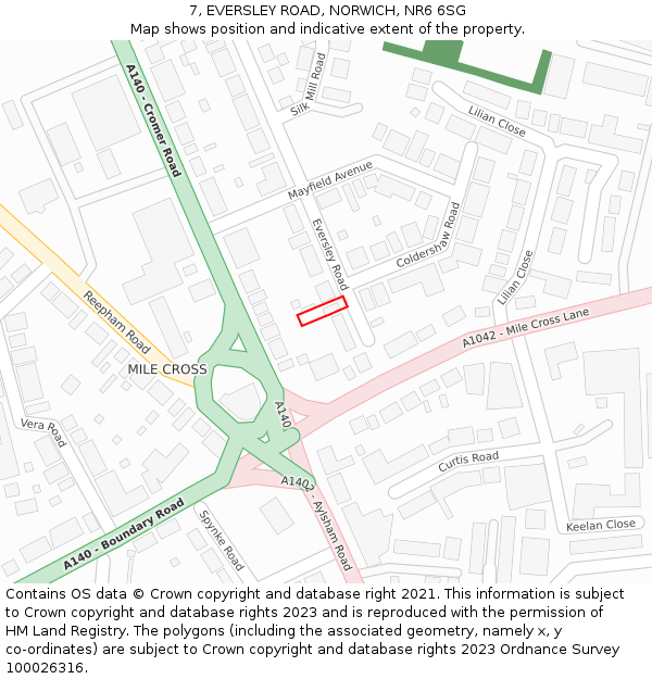 7, EVERSLEY ROAD, NORWICH, NR6 6SG: Location map and indicative extent of plot
