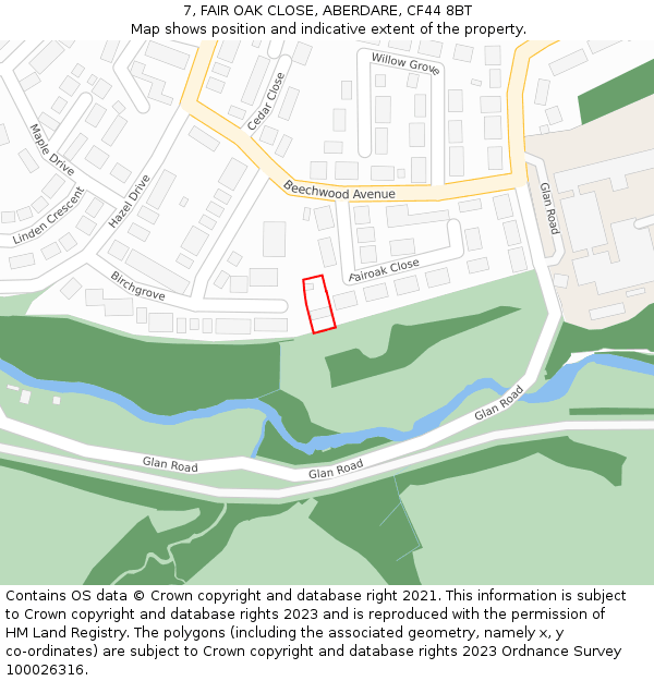 7, FAIR OAK CLOSE, ABERDARE, CF44 8BT: Location map and indicative extent of plot