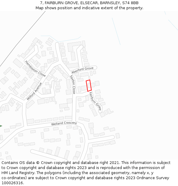 7, FAIRBURN GROVE, ELSECAR, BARNSLEY, S74 8BB: Location map and indicative extent of plot
