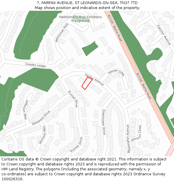 7, FAIRFAX AVENUE, ST LEONARDS-ON-SEA, TN37 7TD: Location map and indicative extent of plot