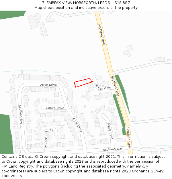 7, FAIRFAX VIEW, HORSFORTH, LEEDS, LS18 5SZ: Location map and indicative extent of plot