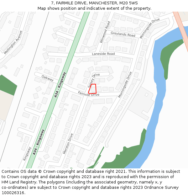 7, FAIRMILE DRIVE, MANCHESTER, M20 5WS: Location map and indicative extent of plot