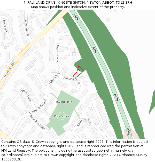 7, FALKLAND DRIVE, KINGSTEIGNTON, NEWTON ABBOT, TQ12 3RH: Location map and indicative extent of plot