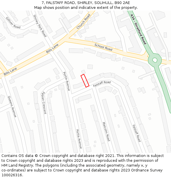 7, FALSTAFF ROAD, SHIRLEY, SOLIHULL, B90 2AE: Location map and indicative extent of plot