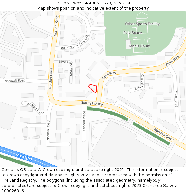 7, FANE WAY, MAIDENHEAD, SL6 2TN: Location map and indicative extent of plot