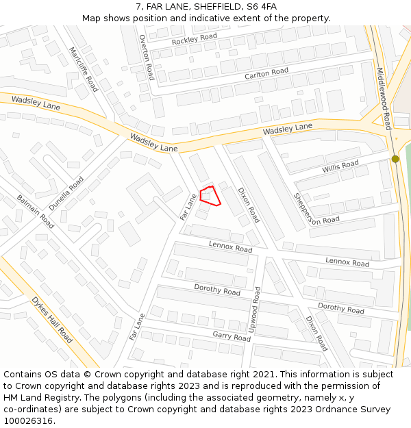 7, FAR LANE, SHEFFIELD, S6 4FA: Location map and indicative extent of plot