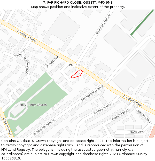 7, FAR RICHARD CLOSE, OSSETT, WF5 9NE: Location map and indicative extent of plot