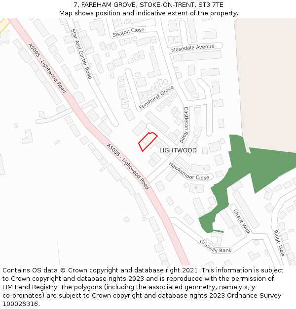 7, FAREHAM GROVE, STOKE-ON-TRENT, ST3 7TE: Location map and indicative extent of plot