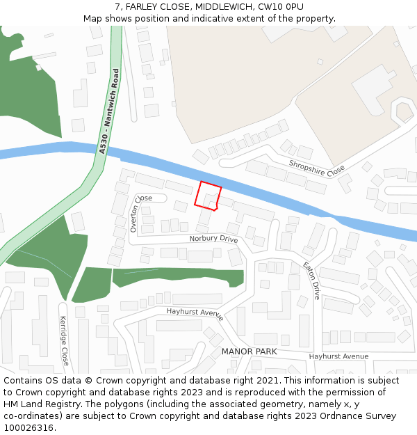7, FARLEY CLOSE, MIDDLEWICH, CW10 0PU: Location map and indicative extent of plot