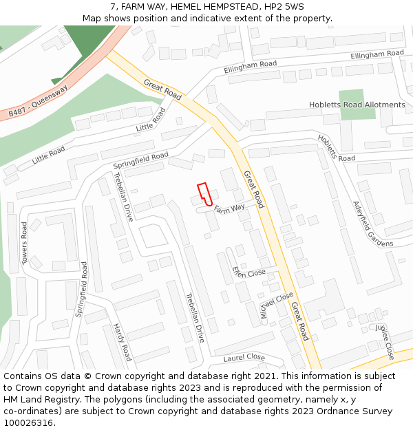 7, FARM WAY, HEMEL HEMPSTEAD, HP2 5WS: Location map and indicative extent of plot