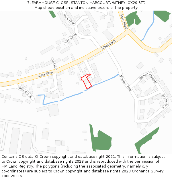 7, FARMHOUSE CLOSE, STANTON HARCOURT, WITNEY, OX29 5TD: Location map and indicative extent of plot