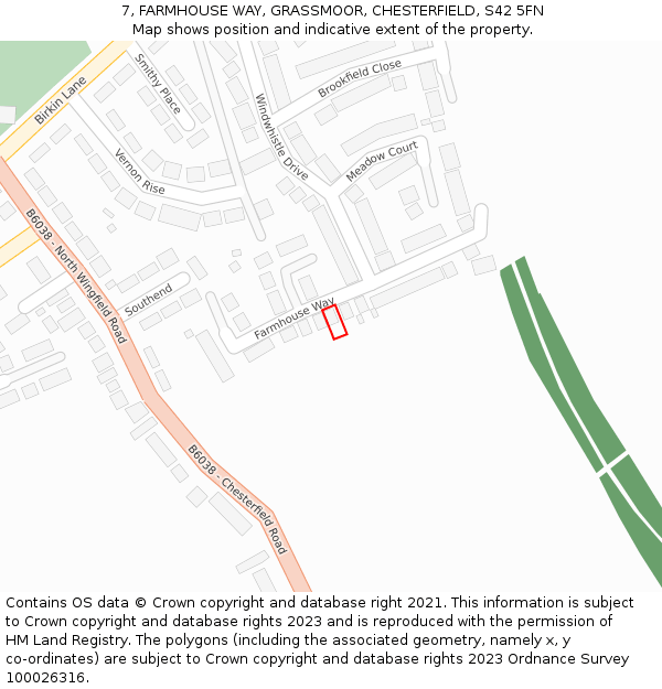 7, FARMHOUSE WAY, GRASSMOOR, CHESTERFIELD, S42 5FN: Location map and indicative extent of plot