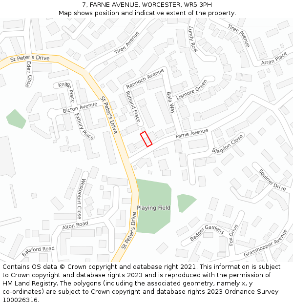 7, FARNE AVENUE, WORCESTER, WR5 3PH: Location map and indicative extent of plot