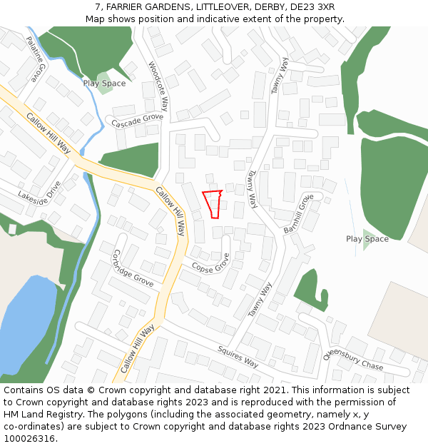 7, FARRIER GARDENS, LITTLEOVER, DERBY, DE23 3XR: Location map and indicative extent of plot