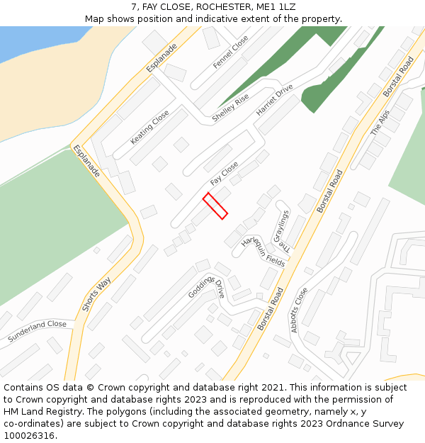 7, FAY CLOSE, ROCHESTER, ME1 1LZ: Location map and indicative extent of plot