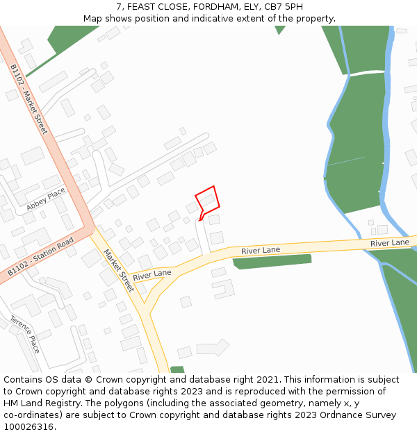 7, FEAST CLOSE, FORDHAM, ELY, CB7 5PH: Location map and indicative extent of plot