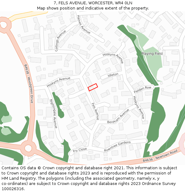 7, FELS AVENUE, WORCESTER, WR4 0LN: Location map and indicative extent of plot
